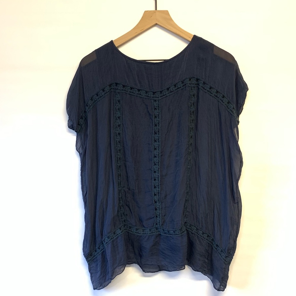 GIULIA sheer blue short sleeve 100% silk medium